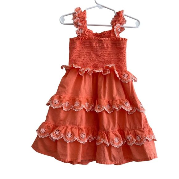 Gymboree Coral Smocked Dress Sleeveless Eyelet Ruffle Tired Girls 4T - Picture 1 of 3